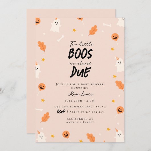 2つの小さな小さなボースはほとんど出産予定のツインベイビーシャワー 招待状 (正面/裏面)