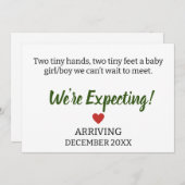 2つの小さな手、2つの小さな足の赤ちゃんの女の子/男の子 案内状 (正面/裏面)