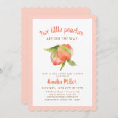 2つの小さな桃ツインベビーシャワー 招待状 (正面/裏面)