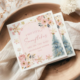 2つの小さな雪の結晶の冬双生児の赤ちゃんシャワー スタンダードカクテルナプキン