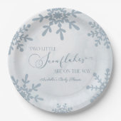 2つの小さな雪の結晶の冬双生児の赤ちゃんシャワー ペーパープレート (正面)