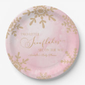 2つの小さな雪の結晶の冬双生児の赤ちゃんシャワー ペーパープレート (正面)