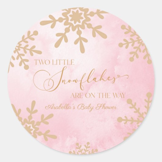 2つの小さな雪の結晶の冬双生児の赤ちゃんシャワー ラウンドシール (正面)