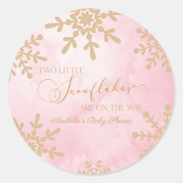2つの小さな雪の結晶の冬双生児の赤ちゃんシャワー ラウンドシール