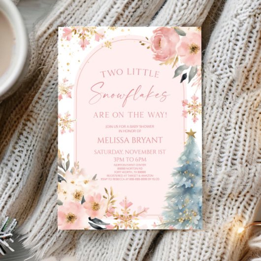 2つの小さな雪の結晶の冬双生児の赤ちゃんシャワー 招待状