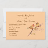 2つの小さな鳥のスズメバチ桃の茶色の素朴自然 招待状 (正面)