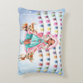2つの小さな鹿とクリスマスライトを持つ女の子 アクセントクッション (裏面(縦))