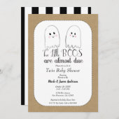 2つの小さなBOOSツイン幽霊たちハロウィンベビーシャワー 招待状 (正面/裏面)