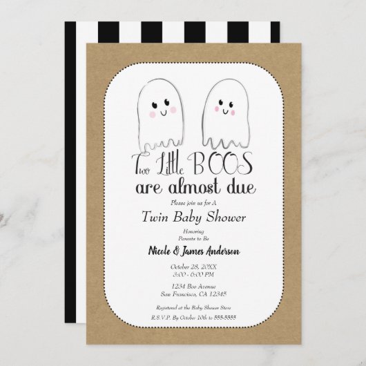 2つの小さなBOOSツイン幽霊たちハロウィンベビーシャワー 招待状 (正面/裏面)