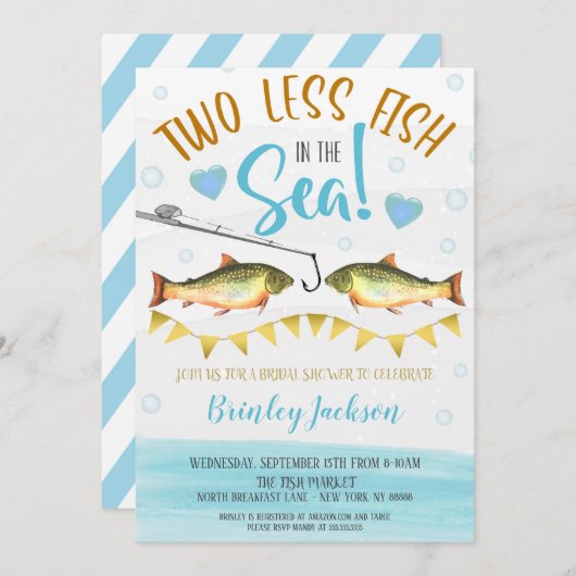 2つの少ない魚の海のウェディングシャワー招待状 招待状 (正面/裏面)