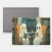 2つの居心地の良い幽霊お茶を飲む マグネット (正面/裏面)