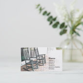 2つの屋外の黒い木製のロッキングチェア 名刺 (スタンド正面)