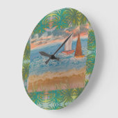 2つの帆船曇り空 ラージ壁時計 (傾斜)