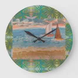 2つの帆船曇り空 ラージ壁時計