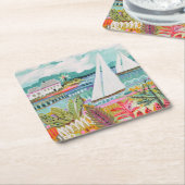 2つの帆船 スクエアペーパーコースター (アングル)
