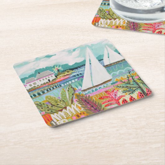 2つの帆船 スクエアペーパーコースター (アングル)