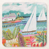 2つの帆船 スクエアペーパーコースター (正面)