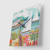 2つの帆船 スクエア壁時計 (傾斜)