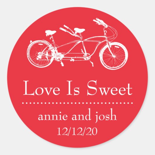 2つの愛のための自転車は甘いラベル（赤） ラウンドシール (正面)