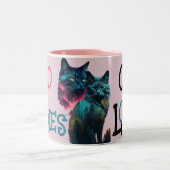 2つの愛のトーン：鮮やか猫ペア ツートーンマグカップ (中央)