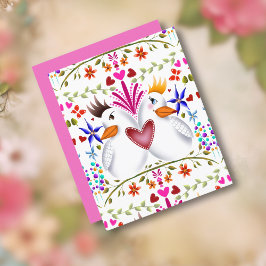 2つの愛の鳥のハート花バレンタインデー