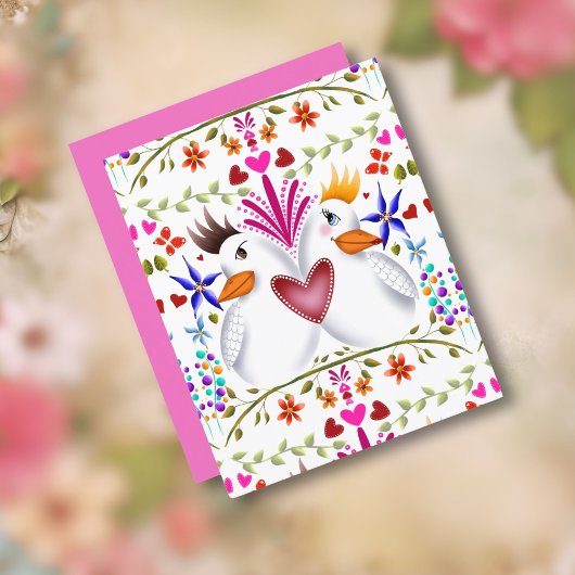 2つの愛の鳥のハート花バレンタインデー