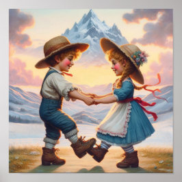 2つの愛らしいヴィンテージマンチキン踊り ポスター