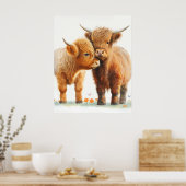2つの愛らしい高地の牛の抱き込み ポスター (キッチン)