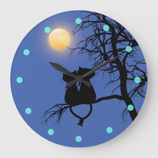 2つの愛好家の猫の丸い壁の時計 ラージ壁時計 (正面)