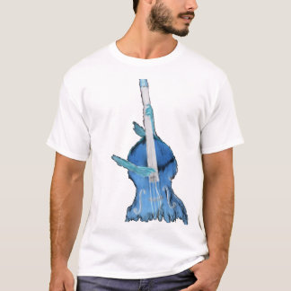 2つの手によって遊ばれる直立した低音青い逆転 Tシャツ