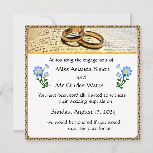 2つの指輪と聖書のSave the Date招待状 招待状 (正面)