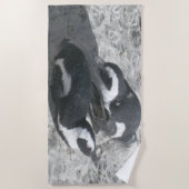 2つの日光浴ペンギンビーチタオル ビーチタオル (正面)