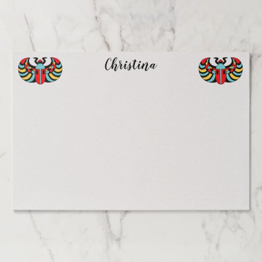 2つの明るいエジプトのスカラブカラフルカブトムシ白 ペーパーパッド (正面)