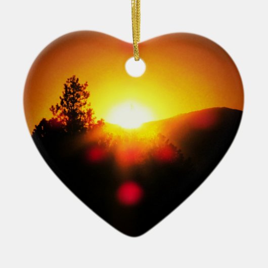 2つの明るいオレンジ色のサンセット セラミックオーナメント (正面)