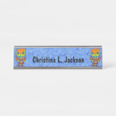 2つの明るい色の抽象芸術フクロムスターアイズブルー デスクネームプレート (正面)