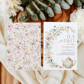 2つの春の茶ワイルドフラワー誕生日茶パーティー 招待状