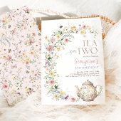 2つの春の茶ワイルドフラワー誕生日茶パーティー 招待状