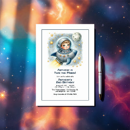 "2つの月"ロケット幼児の誕生日パーティー 招待状