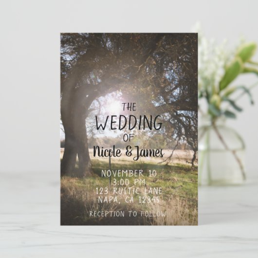 2つの木素朴の正午の夕暮れサンセットカントリーウェディング 招待状 (スタンド正面)