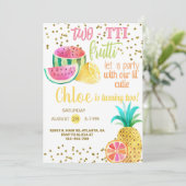 2つの果物の女の子2番目の誕生日の招待。 招待状 (スタンド正面)