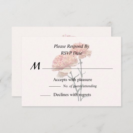 2つの桃とピンクのカーネーション 出欠カード (正面/裏面)