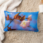 2つの桜の花オンブルー ランバークッション (ブランケット)