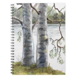 2つの樺の木ツリーの湖の水の色アートジャーナル ノートブック