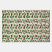 2つの正方形の写真とメリークリスマス – 赤い緑 ラッピングペーパーシート (正面2)