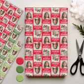 2つの正方形の写真とメリークリスマス – 赤い緑 ラッピングペーパーシート