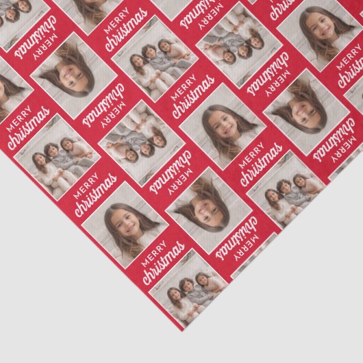 2つの正方形の写真とメリークリスマス – 赤い緑 薄葉紙 (詳細)