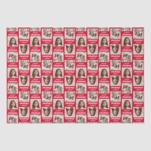 2つの正方形の写真とメリークリスマス – 赤い緑 薄葉紙 (正面)