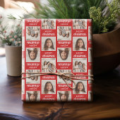 2つの正方形の写真とメリークリスマス – 赤 ラッピングペーパー