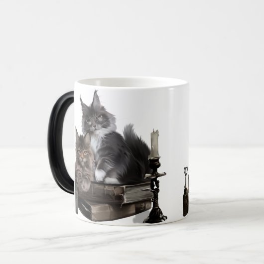 2つの毛皮のメインのクーンの子猫 モーフィングマグカップ (正面左)