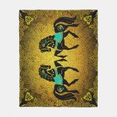 2つの民俗黒いFriesianのバイキングのハートの金ゴールドかターコイズ フリースブランケット (正面)